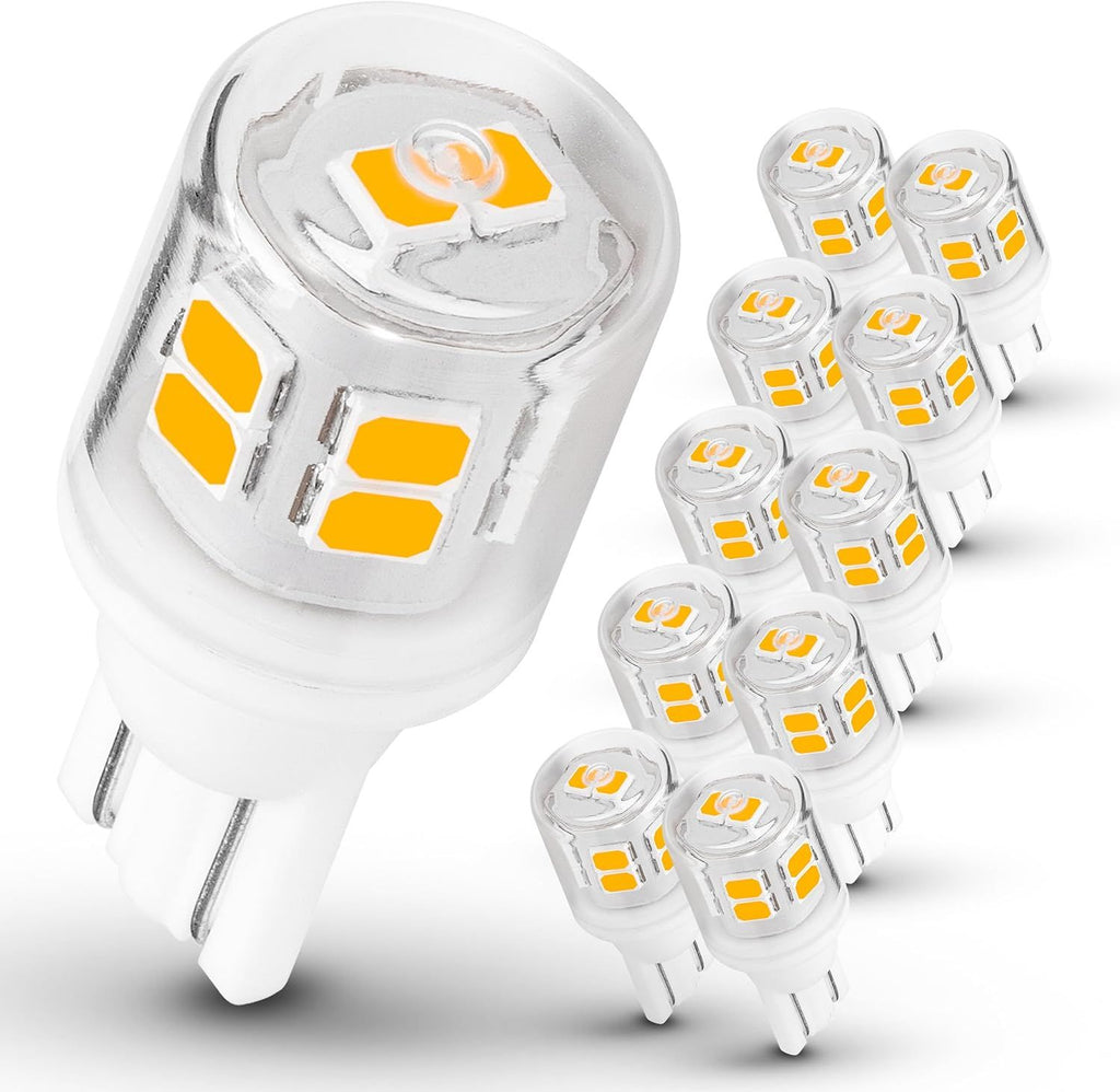 T5 T10 Wedge Base Landscape LED Light Bulb 12-24v, 7W 11W 18W 25W 30W Equivalent, T10 LED 3W 2700K Warm White for Interior RV Camper Marine Boat Yacht Trailer Deck Light Path Light,10 Pack