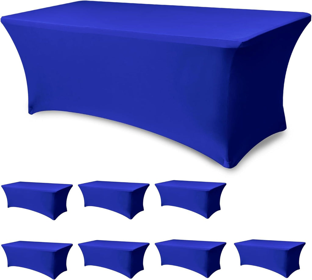 Table Cover for 6 Foot Rectangle Tables-8 Pack Royal Blue Fitted Stretch Tablecloth-Spandex 6ft Folding Tablecloths for Party, Vendor Booth Display, Banquet Buffet Event, Craft Trade Show