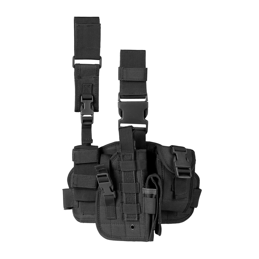 Tactical Drop Leg Holster for Right or Left Hand, Adjustable Thigh Holster with Utility Pouches and Secure Retention Straps