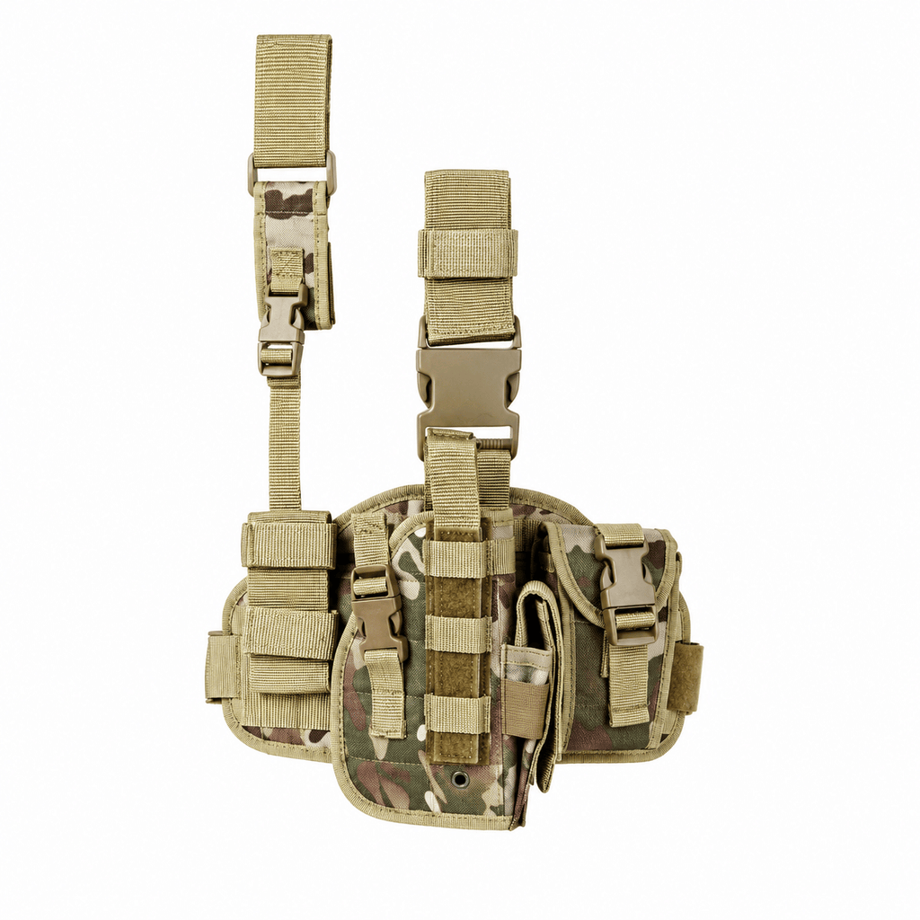 Tactical Drop Leg Holster for Right or Left Hand, Adjustable Thigh Holster with Utility Pouches and Secure Retention Straps