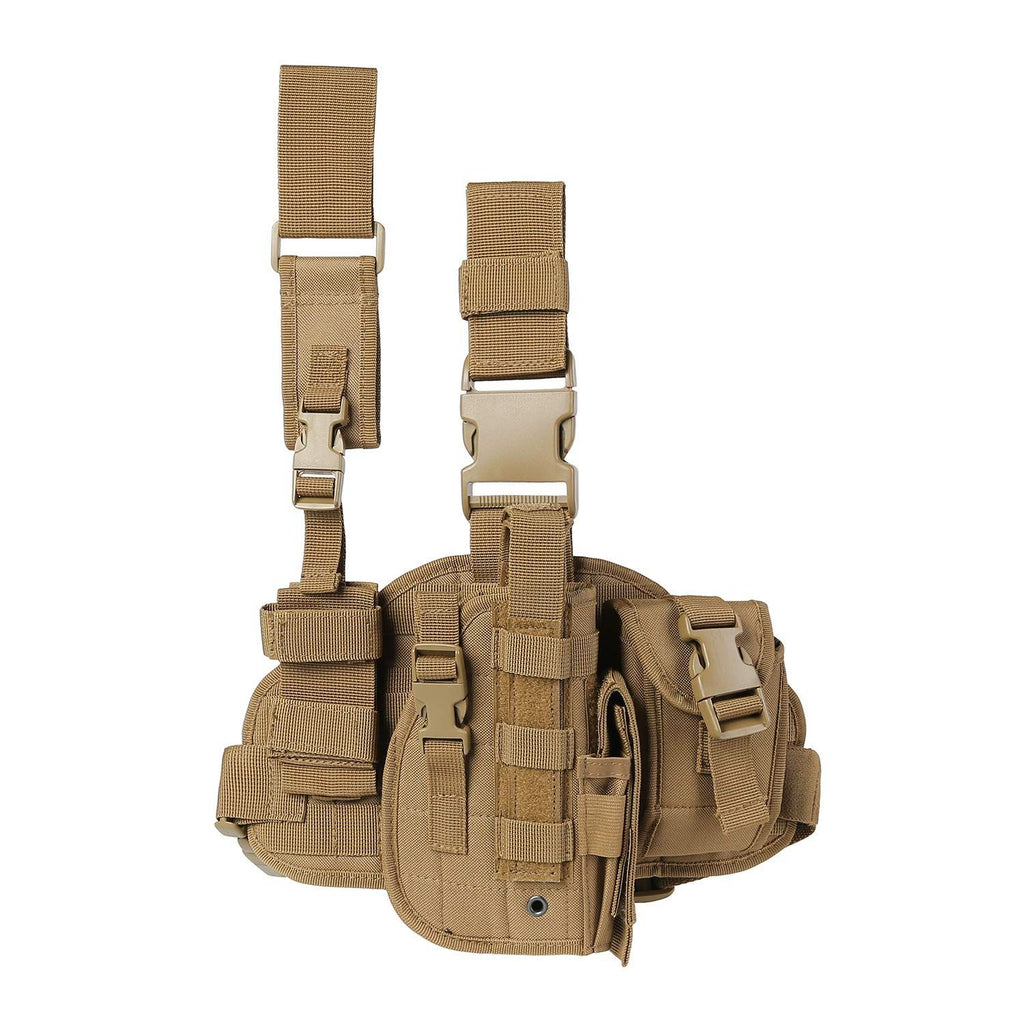Tactical Drop Leg Holster for Right or Left Hand, Adjustable Thigh Holster with Utility Pouches and Secure Retention Straps