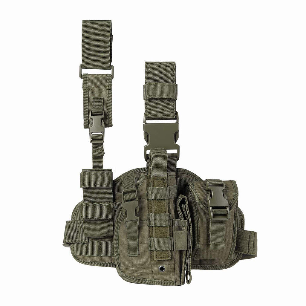 Tactical Drop Leg Holster for Right or Left Hand, Adjustable Thigh Holster with Utility Pouches and Secure Retention Straps