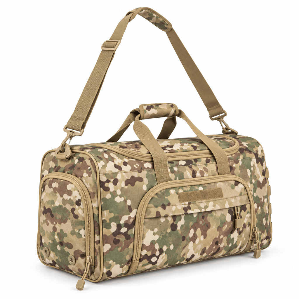 Tactical Gym Duffel Bag for Men Women,Carry on Bag 21 ×10×13 with Separate Shoe Compartment,Built for sports, travel, camping, and hunting, with organized space for clothes and daily gear