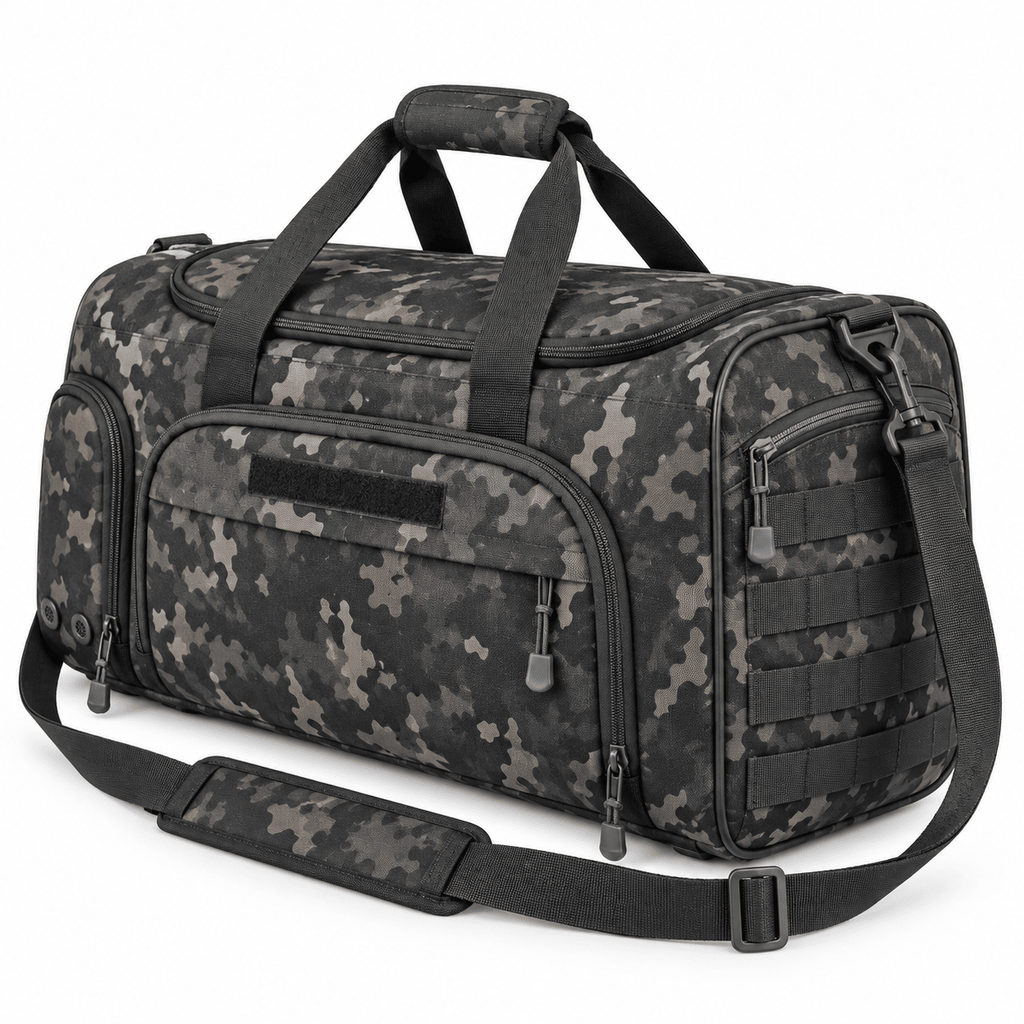Tactical Gym Duffel Bag for Men Women,Carry on Bag 21 ×10×13 with Separate Shoe Compartment,Built for sports, travel, camping, and hunting, with organized space for clothes and daily gear