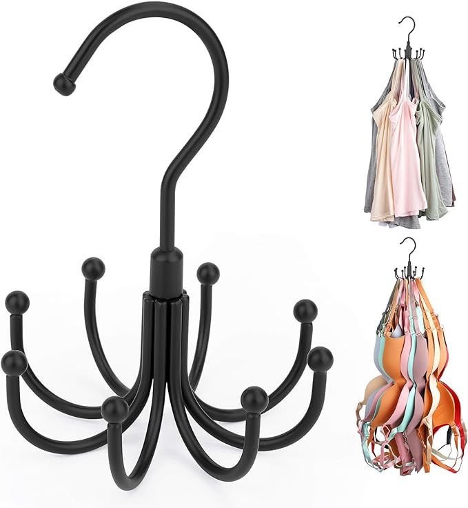Tank Top Hanger, 2 Pack Rotatable Bra Organzier for Closet, Max 48 Storage Capacity Sport Bras Holder, Metal Space Saving Closet Organizers and Storage, Black