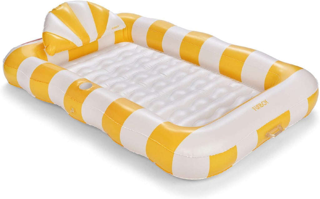 Tanning Pool Lounger Float, XL 72'' x 48'' Pool Float with Custom Pillow and Large Cup Holder, Perfect for Pool or Backyard.