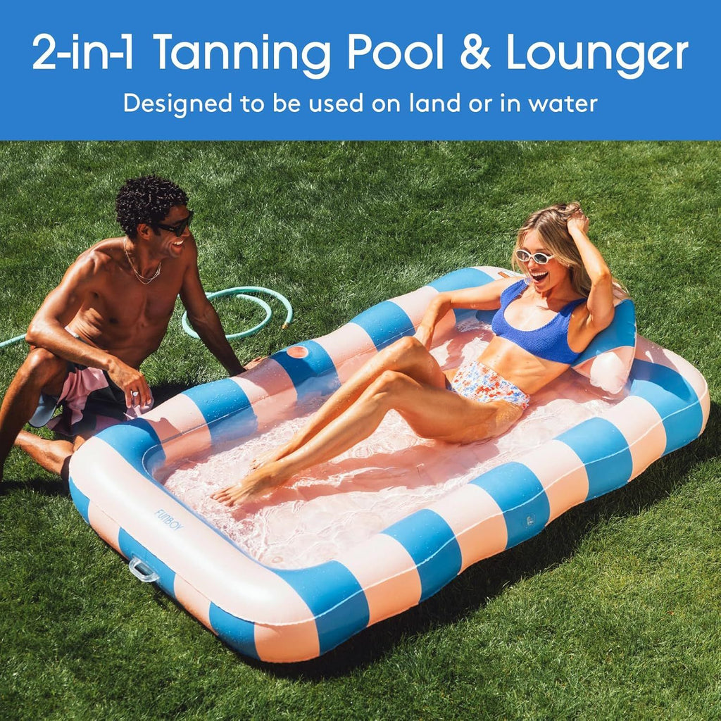 Tanning Pool Lounger Float, XL 72'' x 48'' Pool Float with Custom Pillow and Large Cup Holder, Perfect for Pool or Backyard.