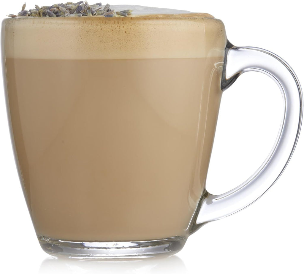 Tapered Glass Mug Set of 8, 15.5 Oz Thick, Clear Glass Coffee Cups w/ C-Shaped Handle, Dishwasher Safe Coffee Mugs Set for Tea, Cider and More