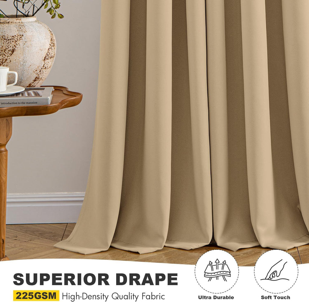 Taupe Brown Blackout Curtains for Bedroom Living Room 63 Inches Long 2 Panels, Thermal Insulated Room Darkening Drapes Solid Grommet Noise Reduction Light Blocking Window Treatments 40x63 Inch