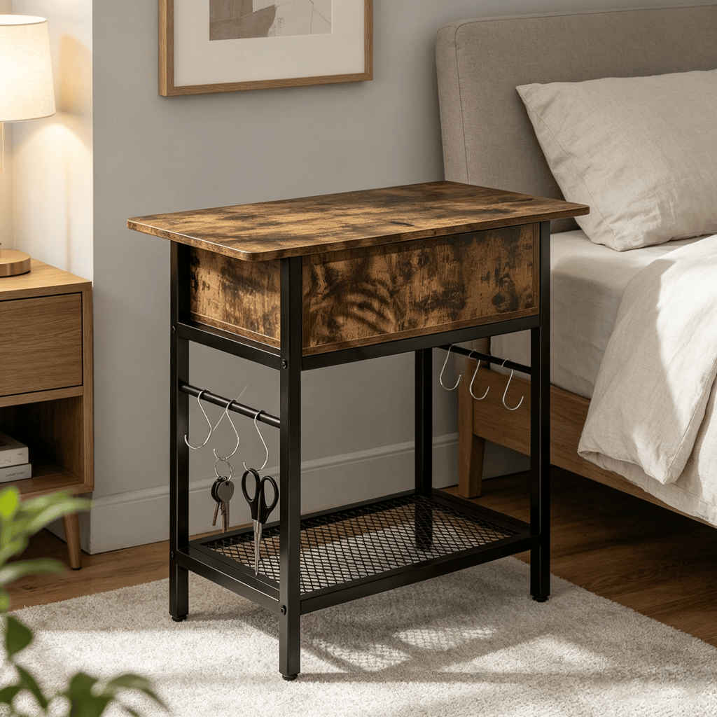 Tea table with charging station socket and flip cover