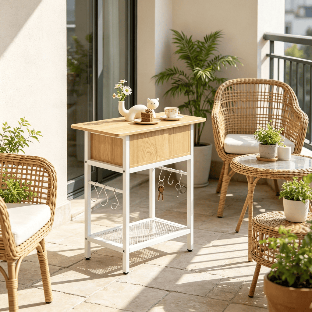 Tea table with charging station socket and flip cover