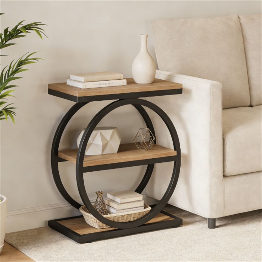 Tea table with circular metal frame, sofa table, side table, bedside table