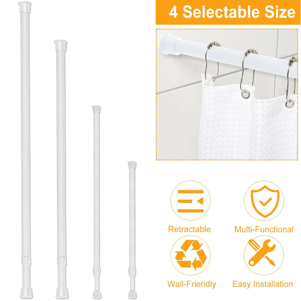 Tension Curtain Rod Spring Load Adjustable Curtain Pole Heavy-Duty Steel 4 Sizes for Bathroom Wardrobe Kitchen Balcony 200cm
