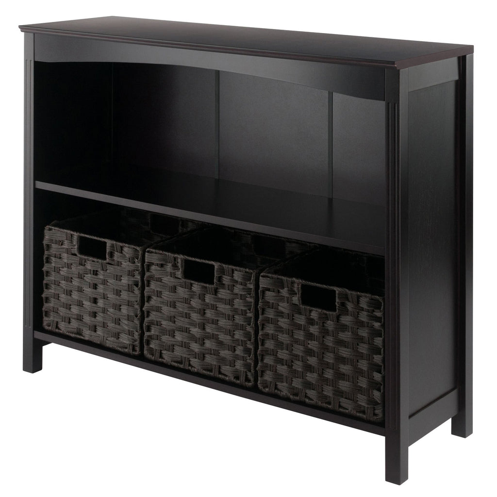 Terrace 4-Pc Storage Shelf with 3 Foldable Woven Baskets; Walnut and Chocolate