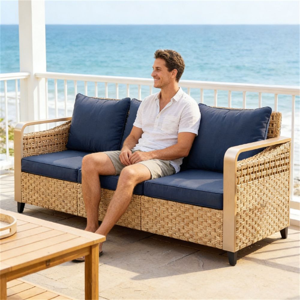 Terrace sofa, outdoor sofa, double sofa, dark blue
