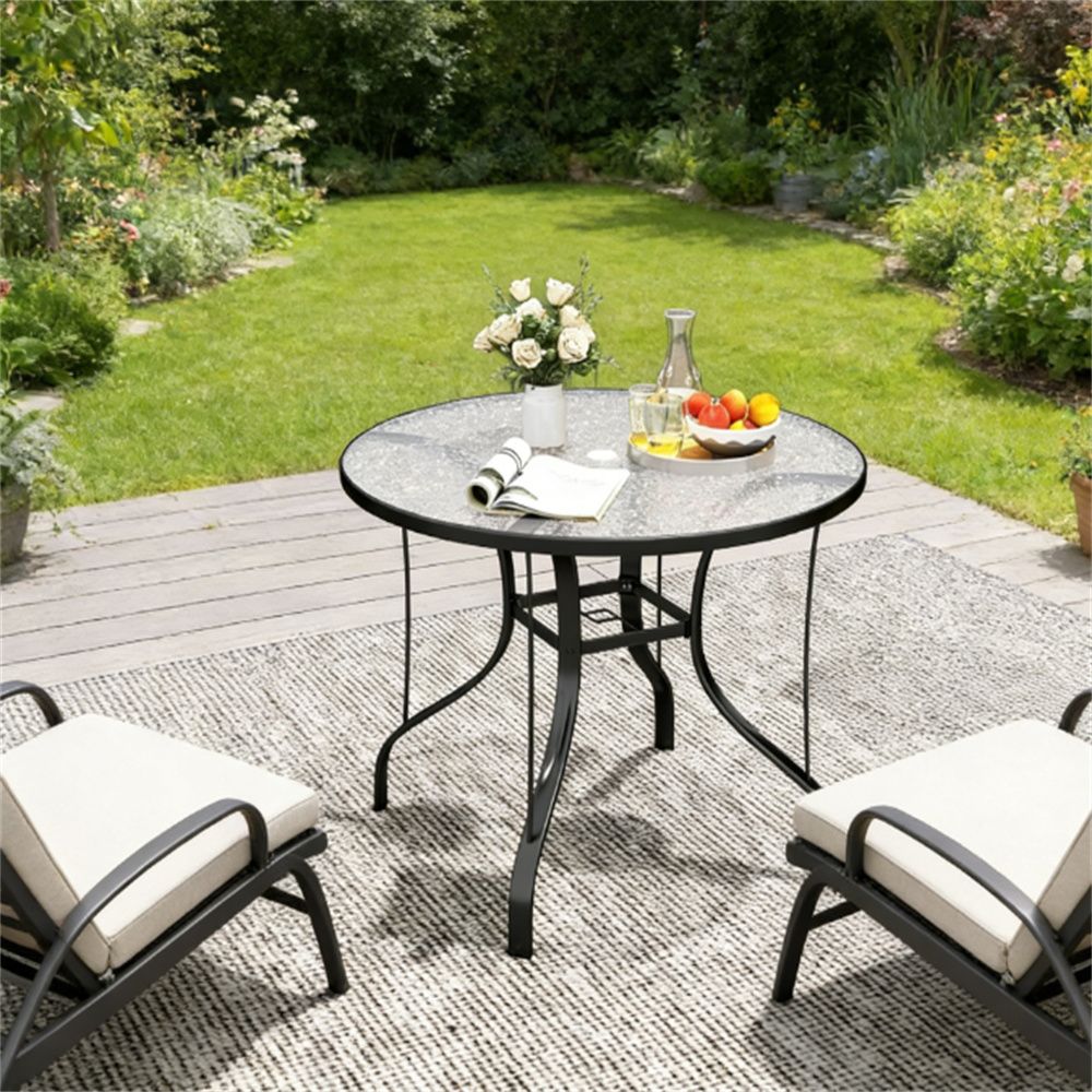 Terrace table with umbrella hole, outdoor dining table, coffee table, black (table only)