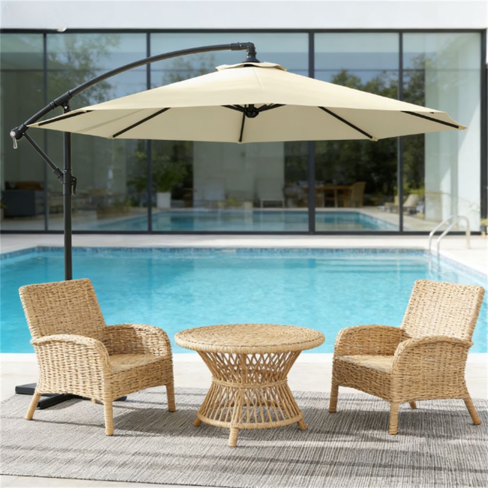 Terrace Umbrella, Outdoor Umbrella, Courtyard Umbrella, Beige(with Base)