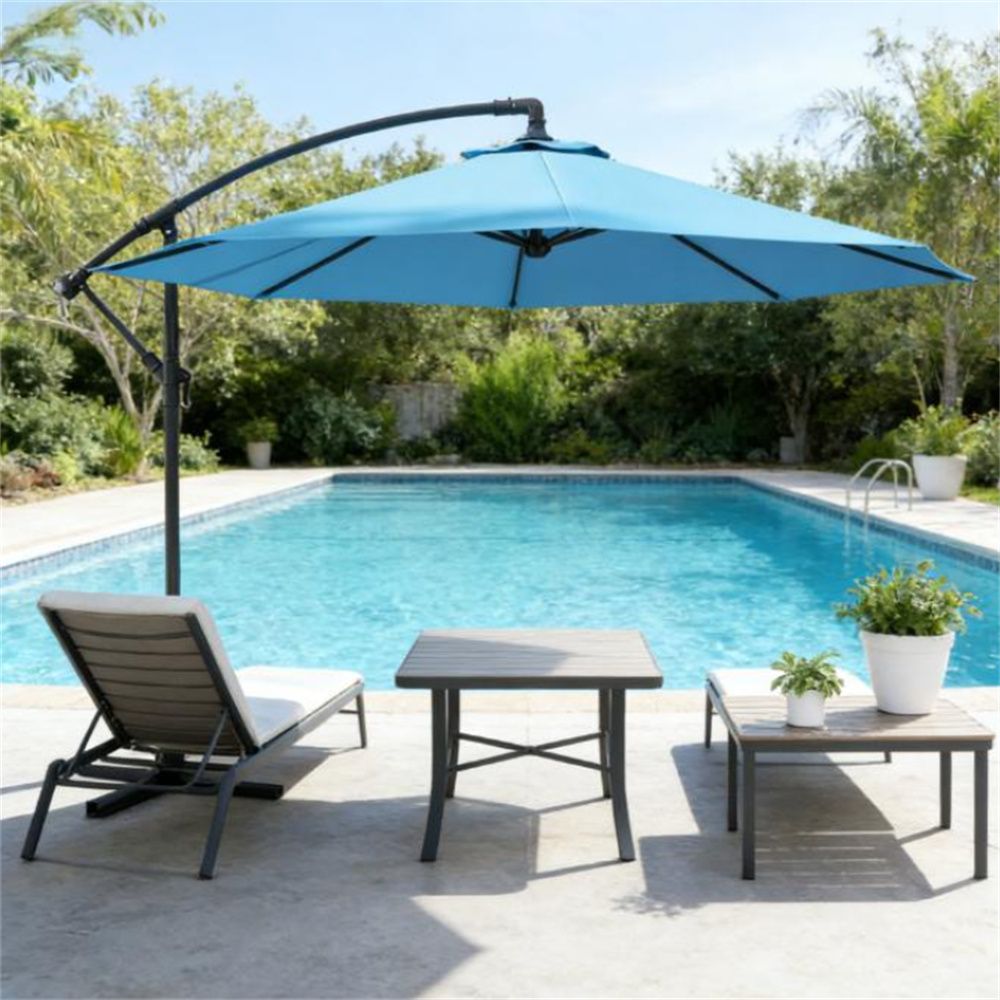 Terrace Umbrella, Outdoor Umbrella, Courtyard Umbrella, Blue (with Base)