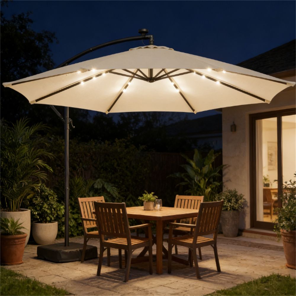 Terrace Umbrella, Outdoor Umbrella, Courtyard Umbrella, Cream White (with Base)
