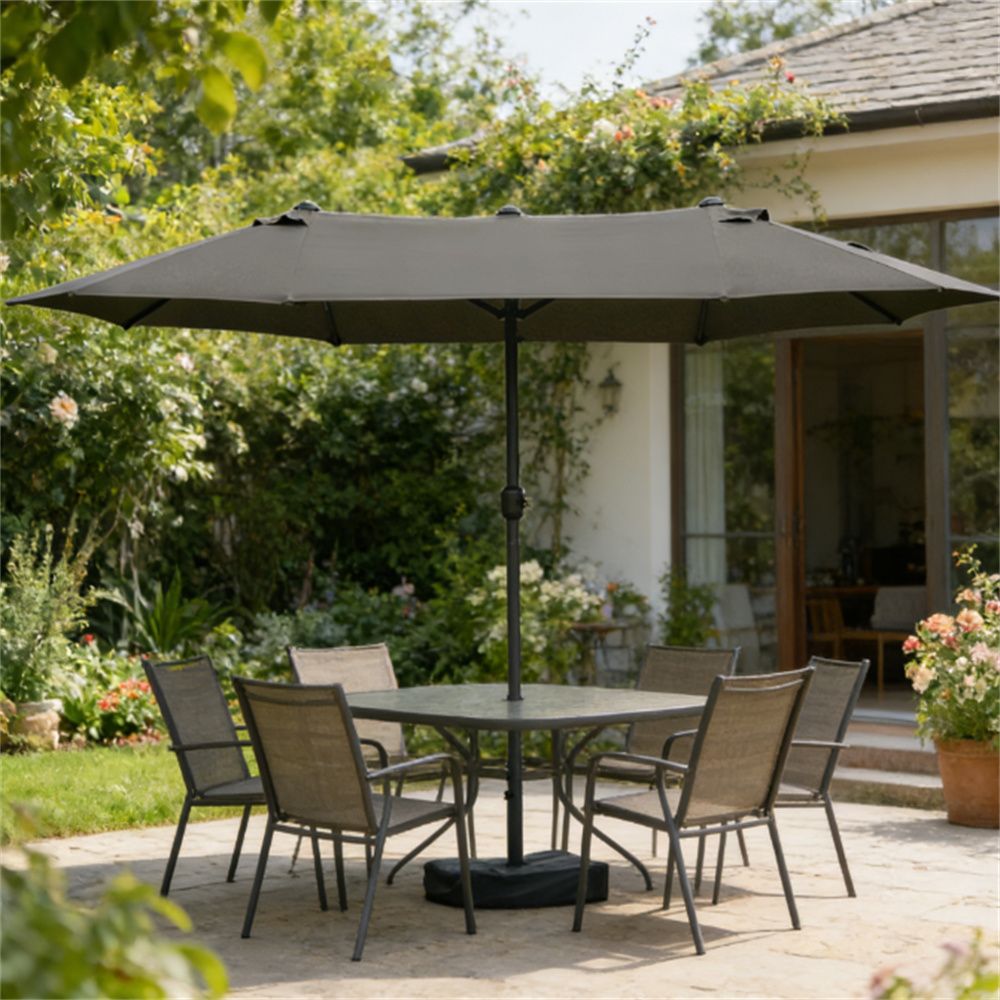 Terrace Umbrella, Outdoor Umbrella, Courtyard Umbrella, Dark Gray(with Base)
