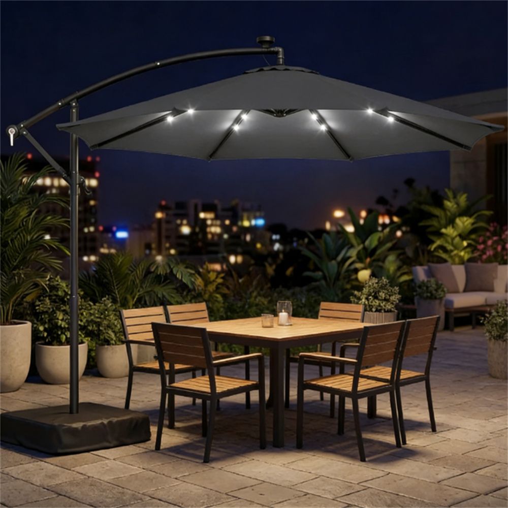 Terrace Umbrella, Outdoor Umbrella, Courtyard Umbrella, Dark Grey (with Base)