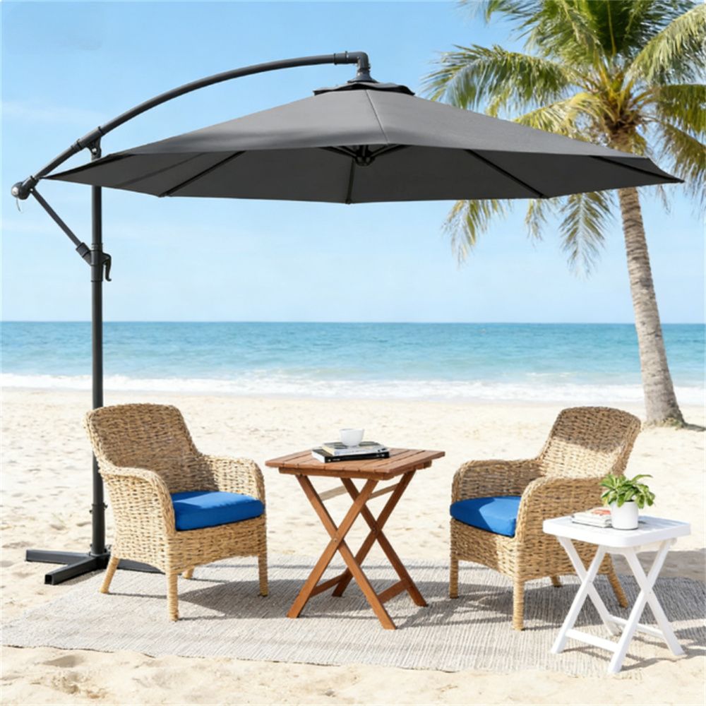 Terrace Umbrella, Outdoor Umbrella, Courtyard Umbrella, Gray(with Base)