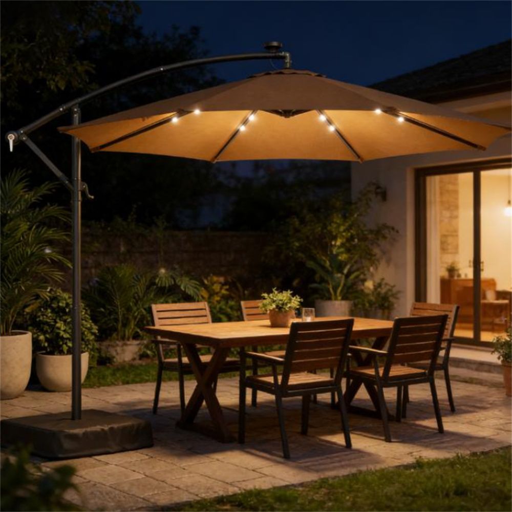 Terrace Umbrella, Outdoor Umbrella, Courtyard Umbrella, Tan (with Base)