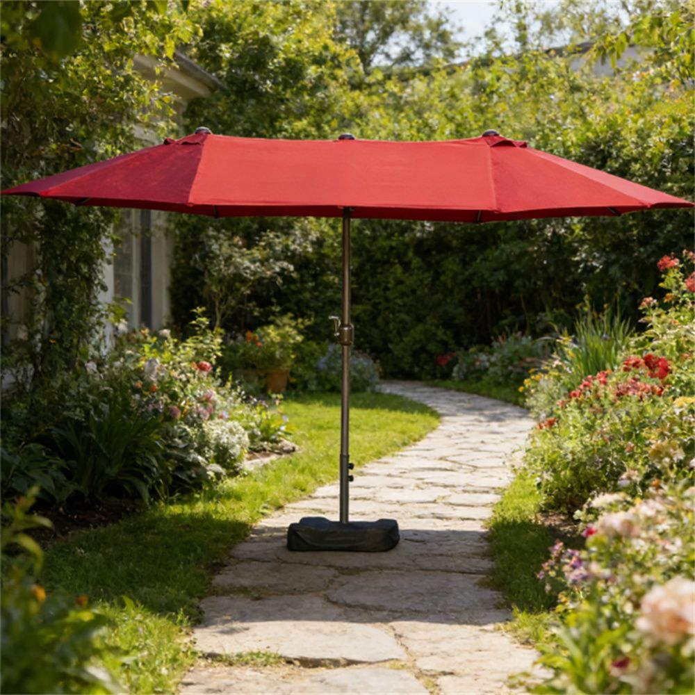 Terrace Umbrella, Outdoor Umbrella, Courtyard Umbrella, Wine Red(with Base)