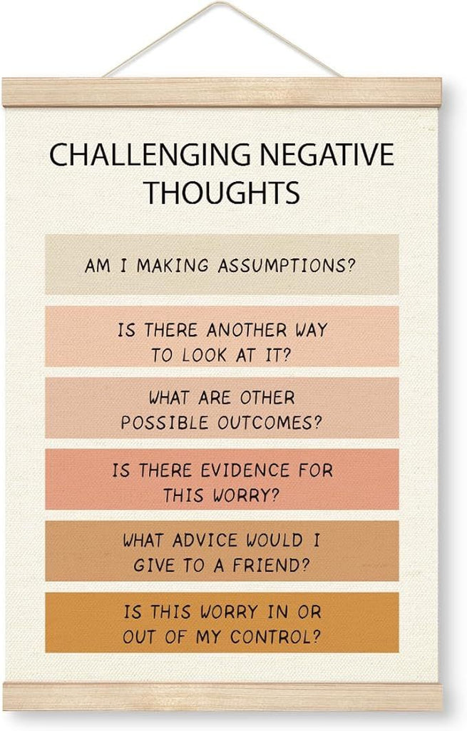 Therapy Decorations, Canvas Poster Wood Hanger, Anxiety Relief Prints, Mental Health Wall Decor, Therapist Psychologist Therapy Decor, Home Office Decor, Challenging Negative Thought Canvas Poster