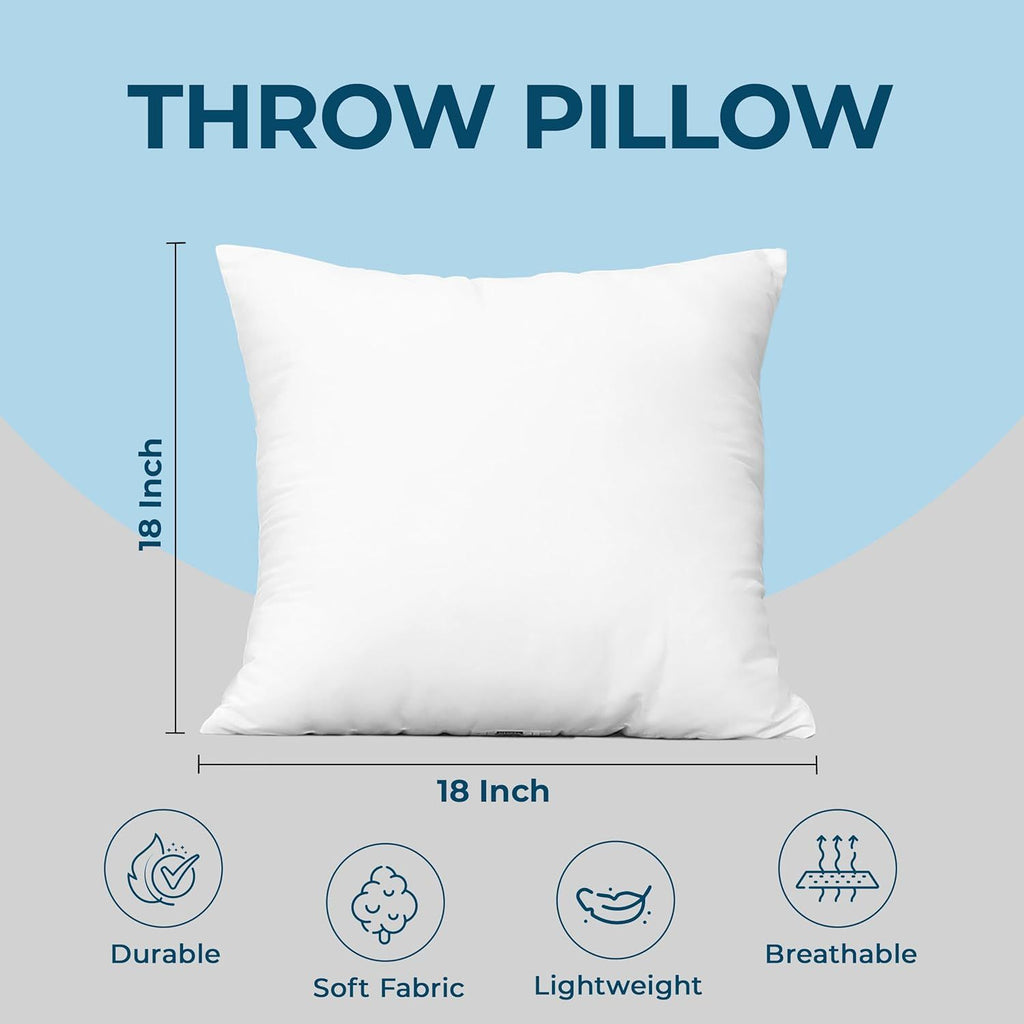 Throw Pillows (Set of 4, White), 18 x 18 Inches Pillows for Sofa, Bed and Couch Decorative Stuffer Pillow