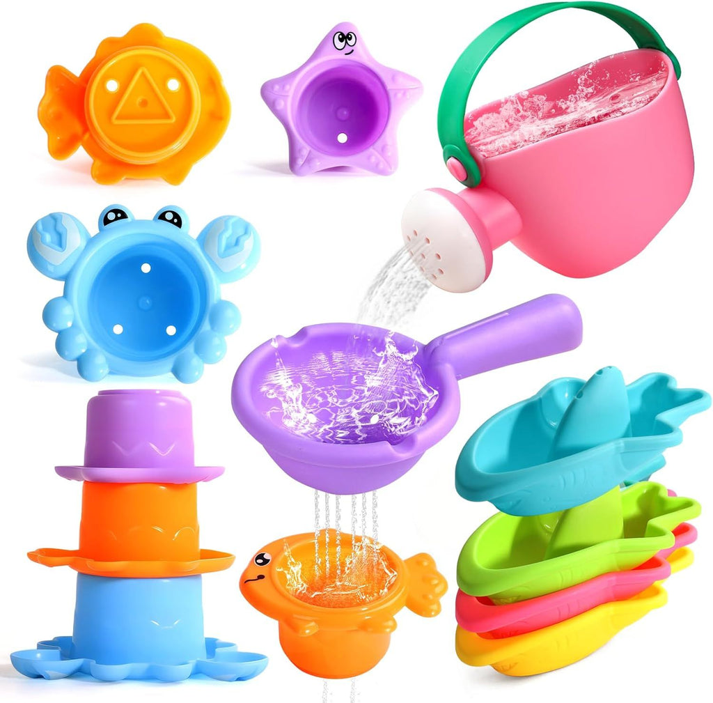 Toddler Bath Toys Mold Free for 12+ Months Bathtub Beach Sand Pool Water Table Toys for 1 2 3 4 5 6 Years Old Boys Christmas Birthday Gifts