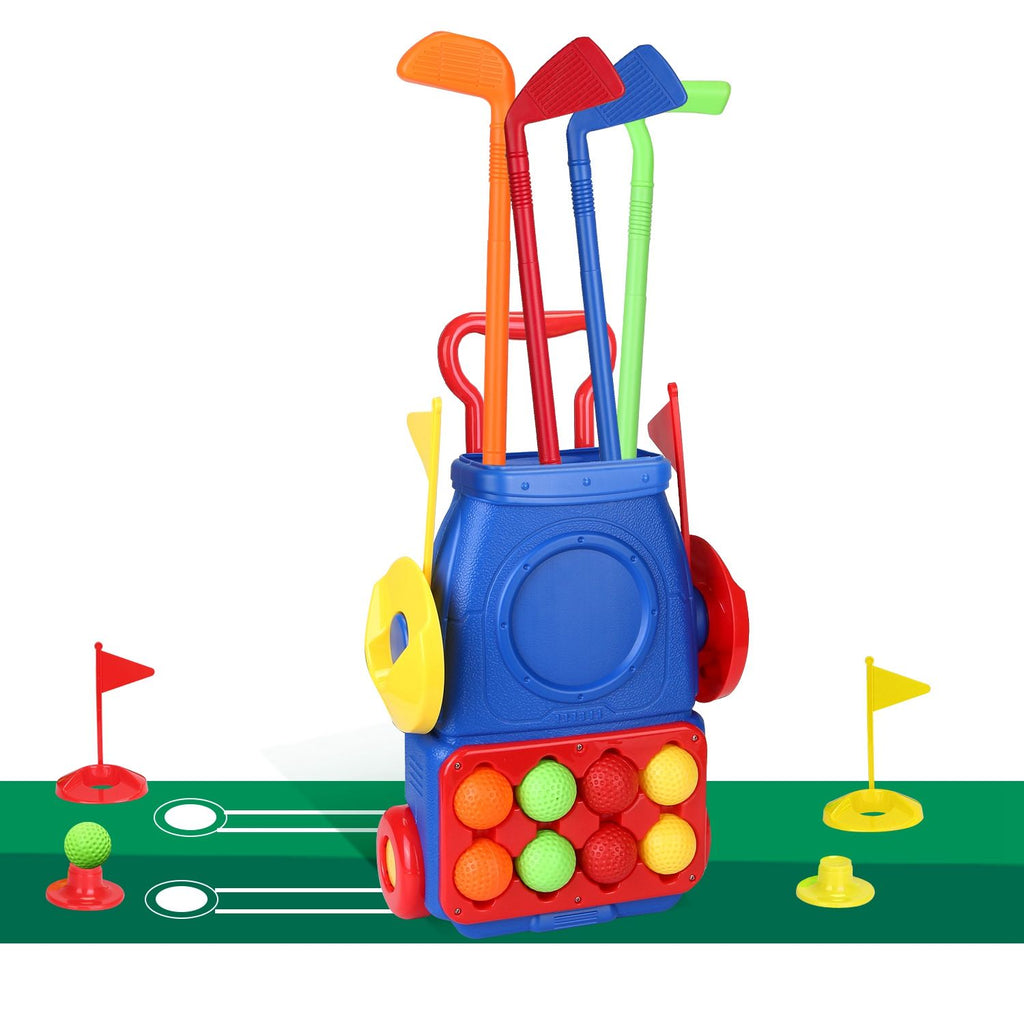 Toddler Golf Clubs Set Kids Golf Kits Toddler Golf Ball Game Play Set Golf Game with 4 Golf Sticks 8 Golf Balls 2 Golf Holes 1 Golf Mat for 3-6 Year Old Boys Girls