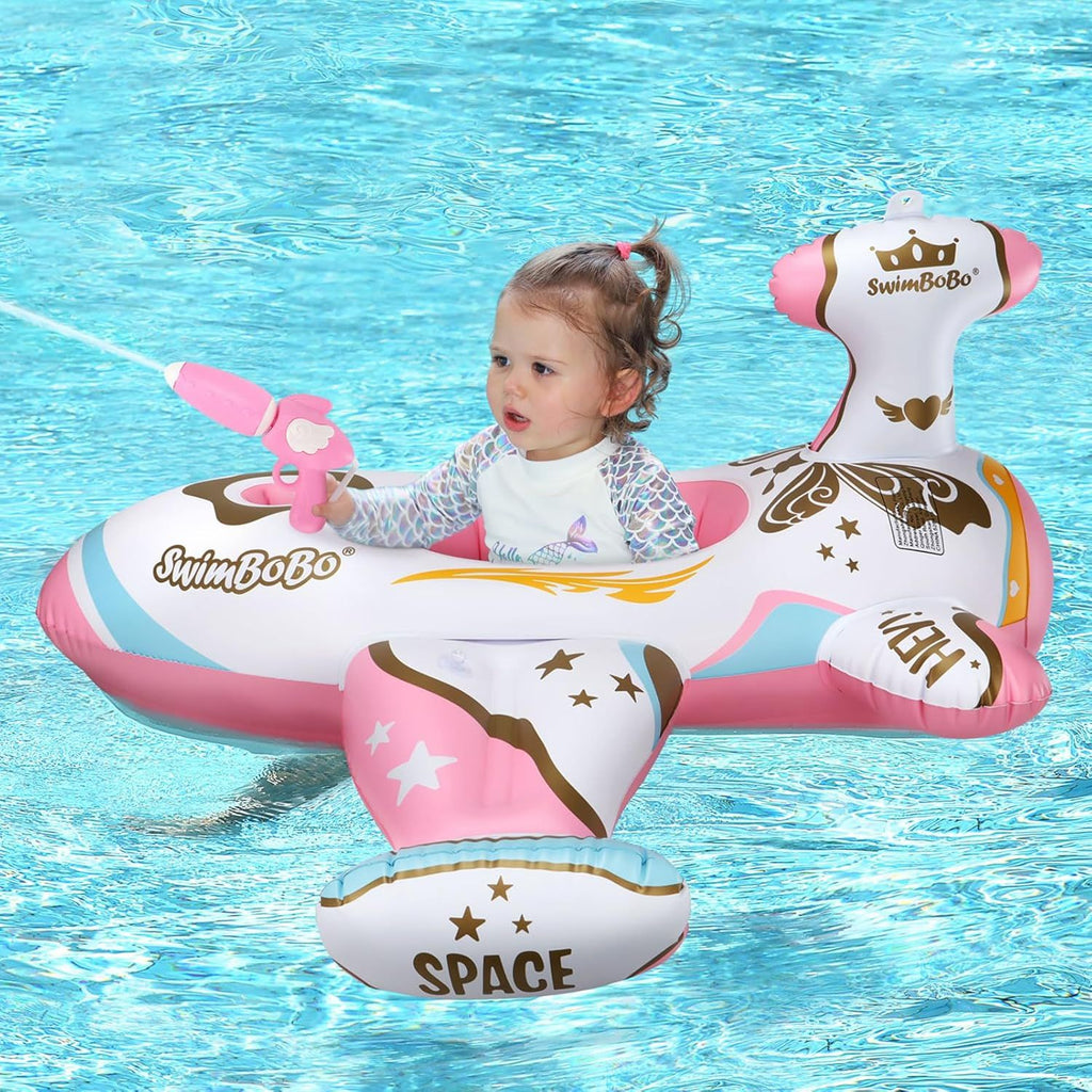 Toddler Pool Float with Seat Boat Inflatable Ride-on Airplane Pirates Sharks Car for Kids Outdoor Toys