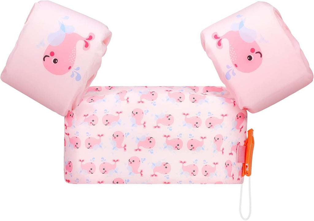 Toddler Swim Vest for Kids 20-50lbs, Lovely Cartoon Swimming Wings Pool Floats Sleeve Children Swim Arm Band Water Sports Learning Swim Training Equipment, Pink Whale