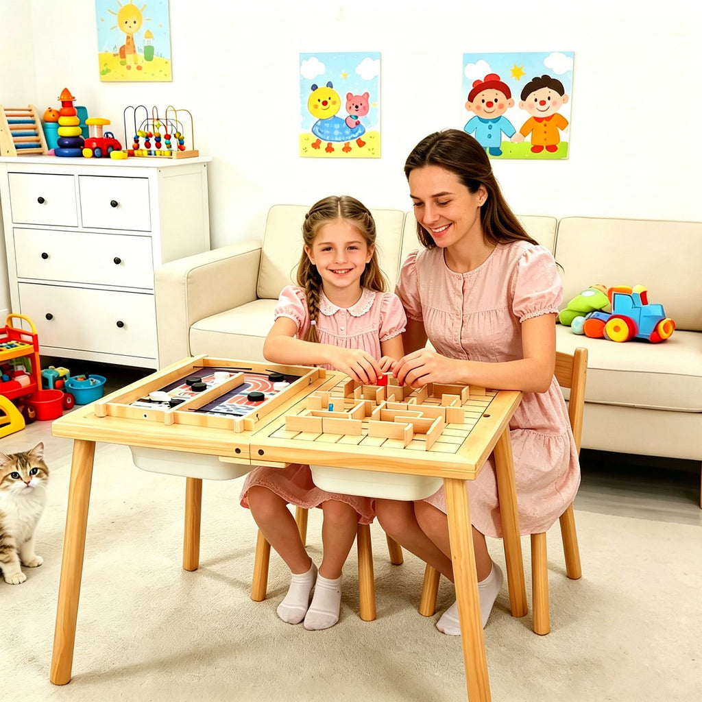 Toddlers Activity Table with 2 Storage Bins & Suction Cup Educational & Multi-Functional Gift for Kids Draw and Play