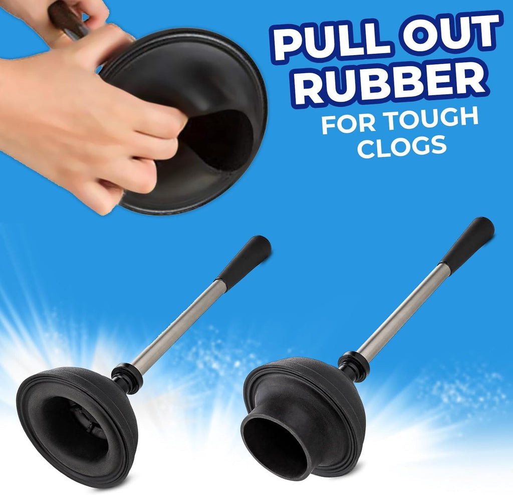 Toilet Brush and Plunger Set 18-in - Updated 2025 No-Rust - Stainless Steel Design - Long Handles - with Freestanding Canister