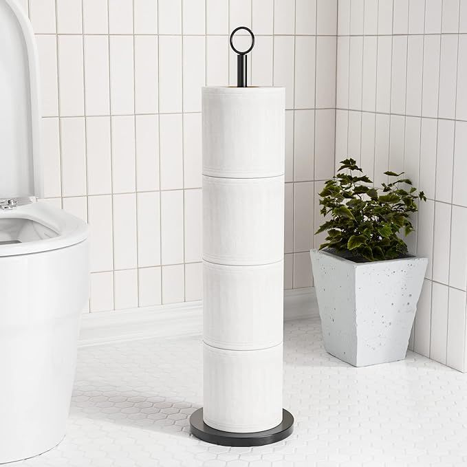 Toilet Paper Holder Stand(with Reserve Function), Free-Standing Spare Rolls Storage Holder, Stainless Steel