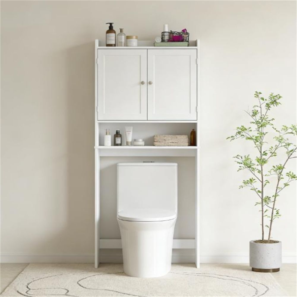Toilet, storage cabinet, bathroom cabinet, white