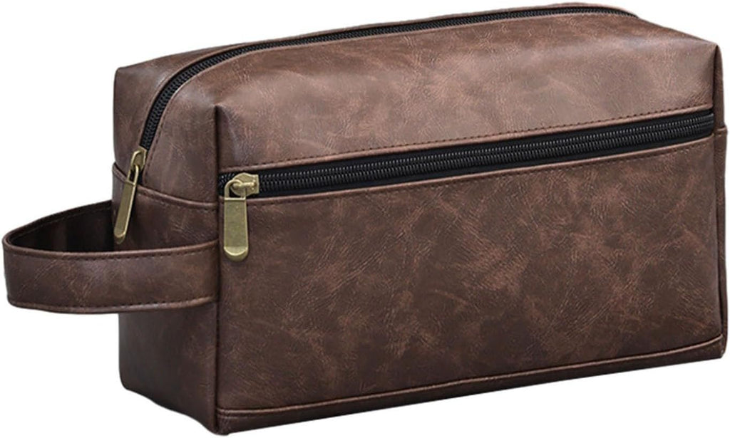 Toiletry Bag for Men Women, Travel Essentials Shaving Dopp Kit, Mens Travel Bag Toiletries Organizer Case for Grooming, PU Leather Water Resistant Cosmetic Bag Pouch for Toiletries (Coffee)