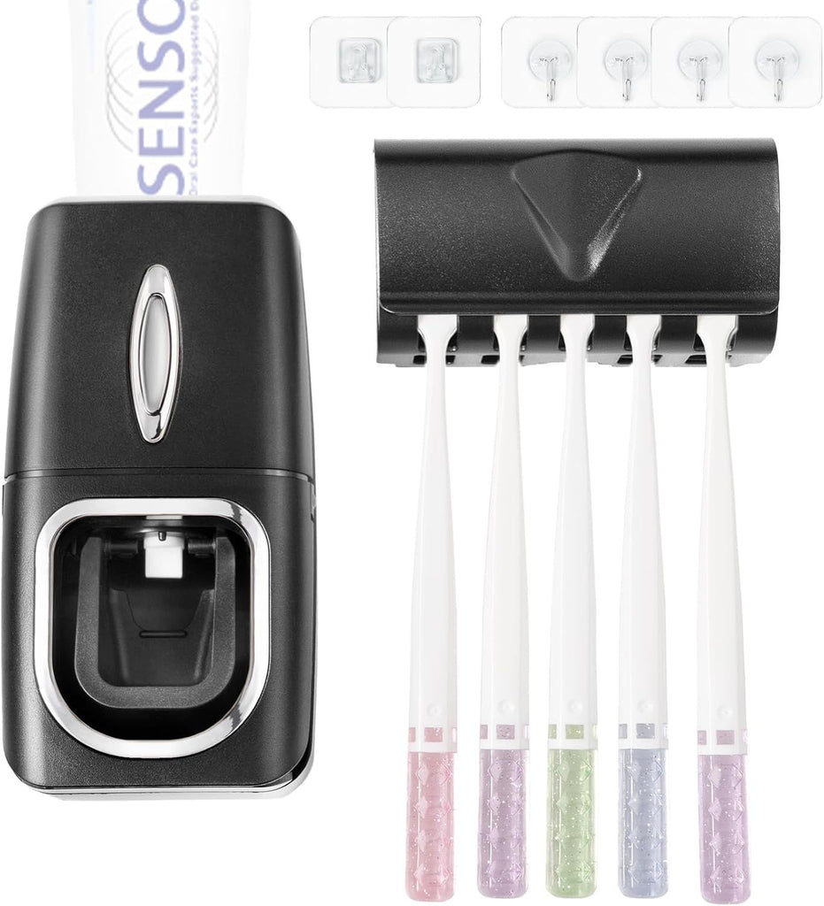 Toothbrush Holder and Toothpaste Dispenser Set, Automatic Toothpaste Squeezer Dispenser, Dispenser Toothpaste Squeezer Kit, Wall Mounted Bathroom Accessories