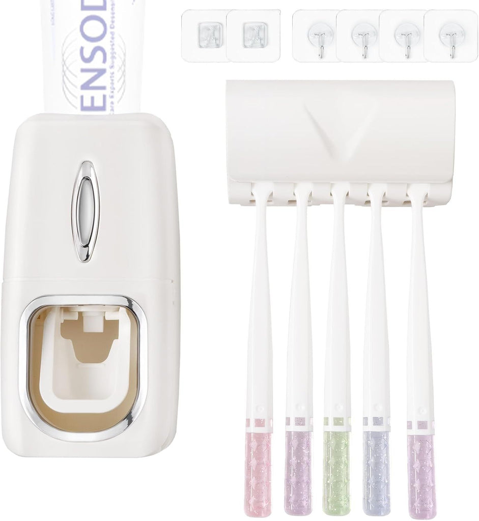 Toothbrush Holder and Toothpaste Dispenser Set, Automatic Toothpaste Squeezer Dispenser, Dispenser Toothpaste Squeezer Kit, Wall Mounted Bathroom Accessories