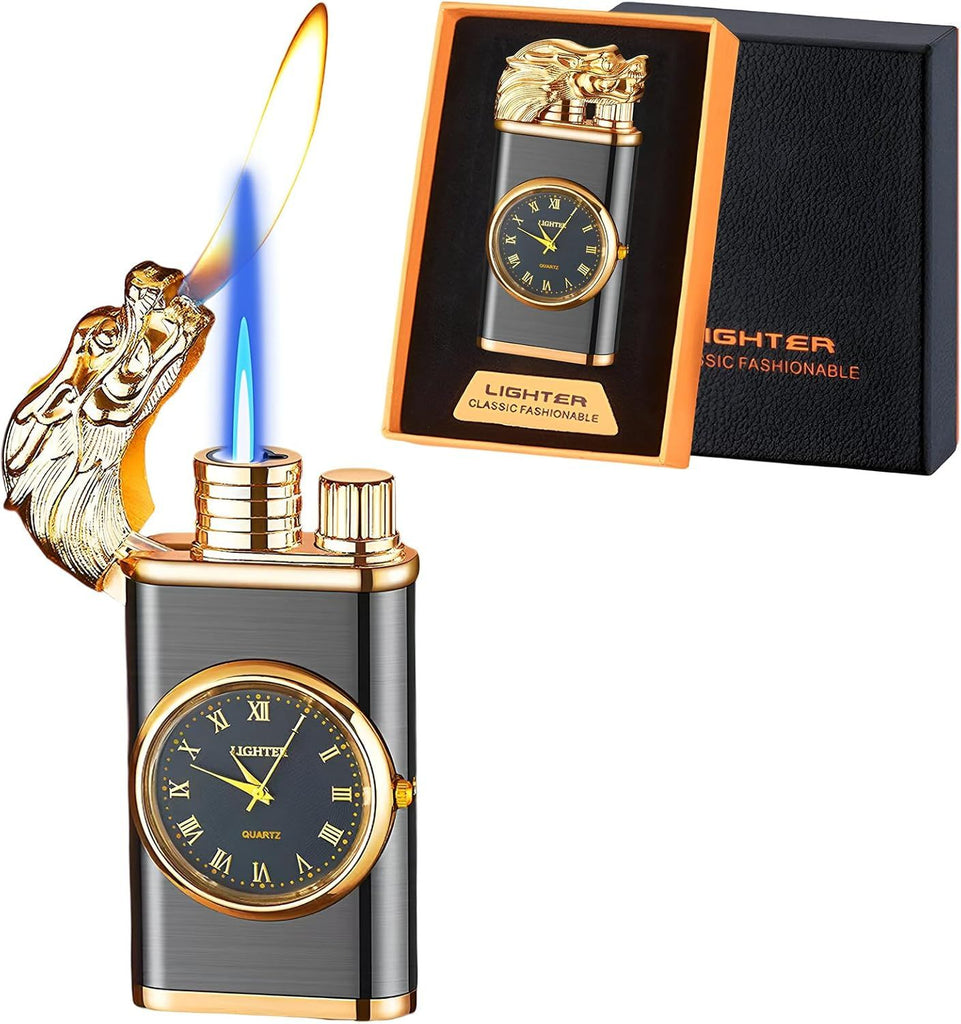 Torch Lighter - Refillable Butane, Adjustable Windproof Jet Flame for Outdoor, Candle for Men Women Friends (Without Butane) - Gold