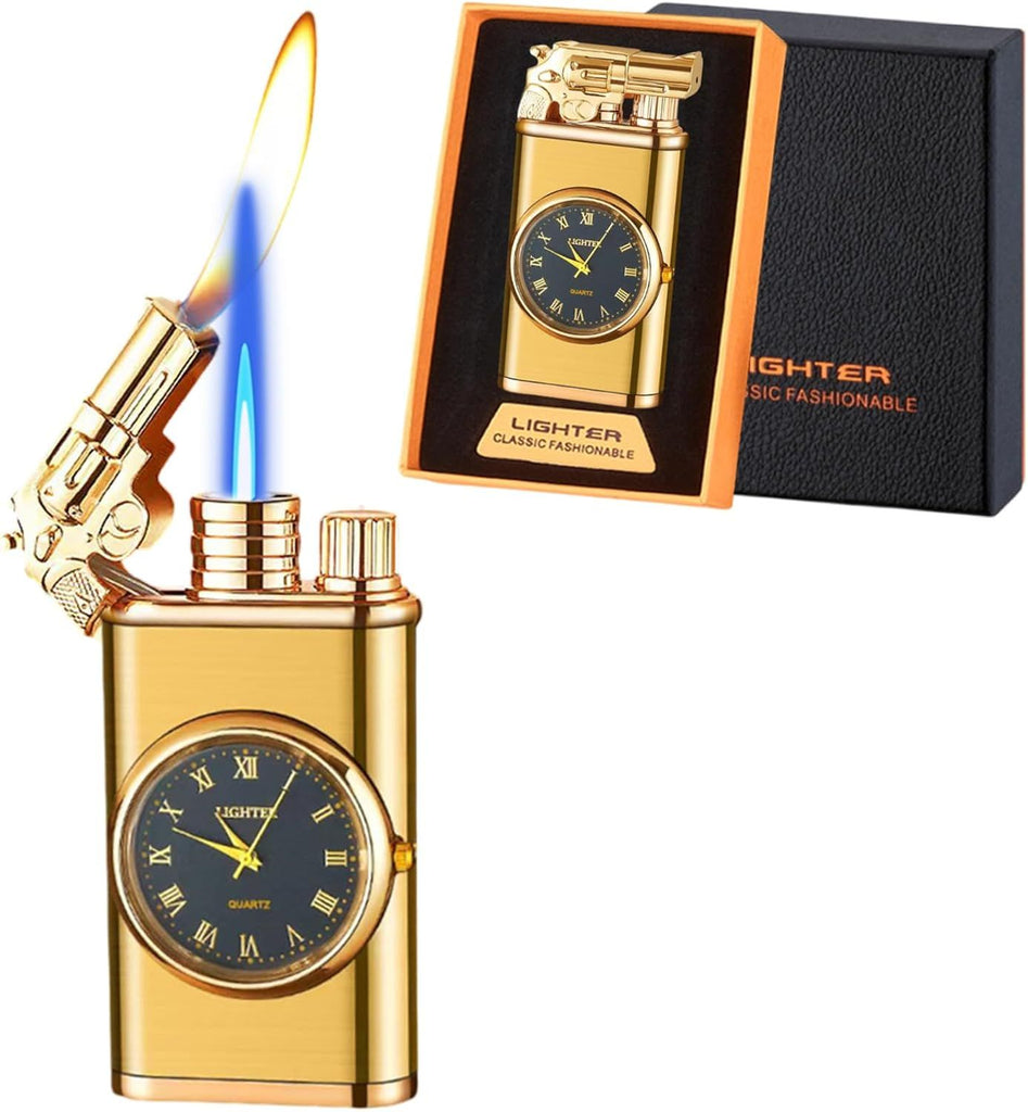 Torch Lighter - Refillable Butane, Adjustable Windproof Jet Flame for Outdoor, Candle for Men Women Friends (Without Butane) - Gold