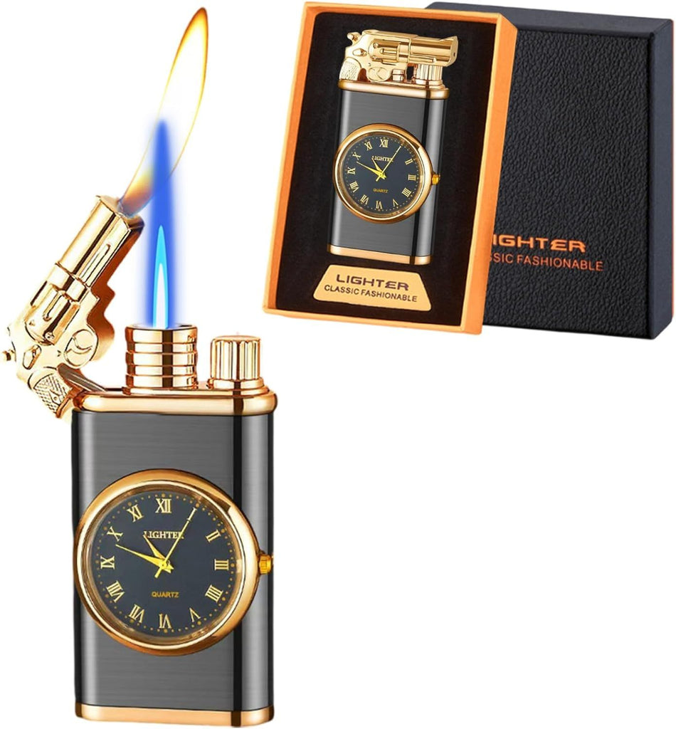 Torch Lighter - Refillable Butane, Adjustable Windproof Jet Flame for Outdoor, Candle for Men Women Friends (Without Butane) - Gold