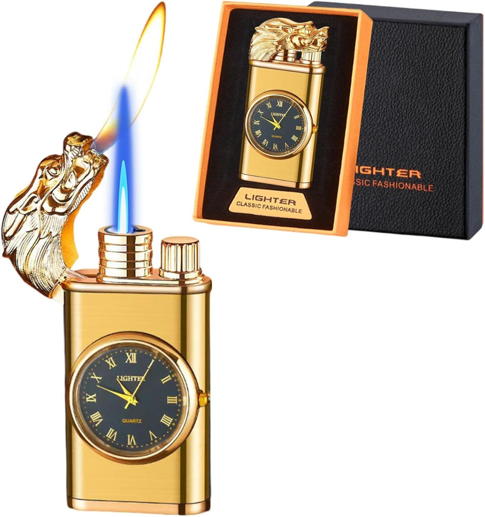 Torch Lighter - Refillable Butane, Adjustable Windproof Jet Flame for Outdoor, Candle for Men Women Friends (Without Butane) - Gold
