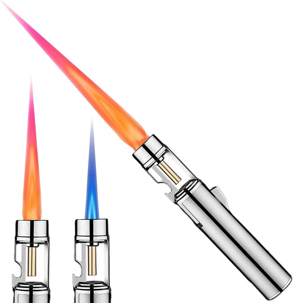 Torch Lighter, Butane Refillable Multifunction Straight Flame Bright Lighter Windproof Adjustable Color with Safety Lock Jet Lightsaber Flame for Outdoor, Campfires, BBQ, Candles, Camping
