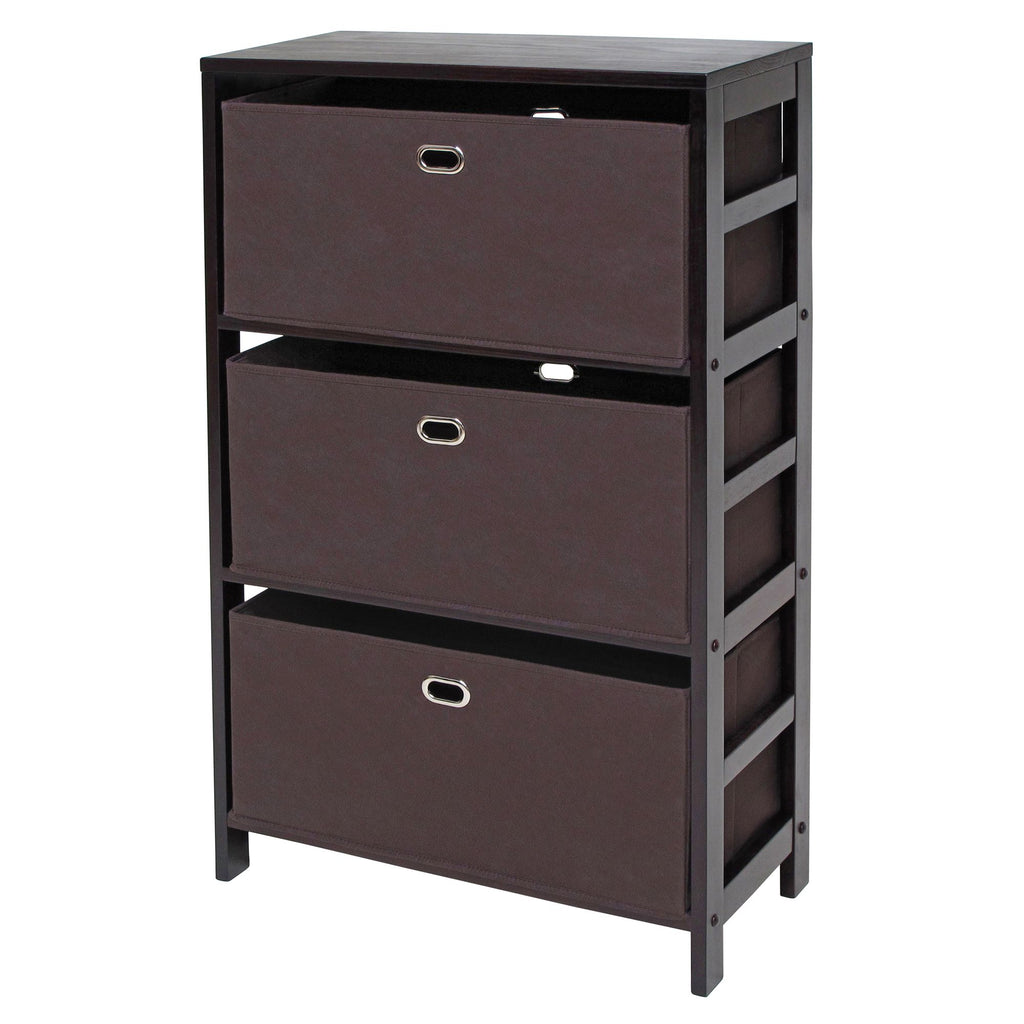 Torino 3-Pc Storage Shelf with 2 Foldable Fabric Baskets; Espresso and Chocolate