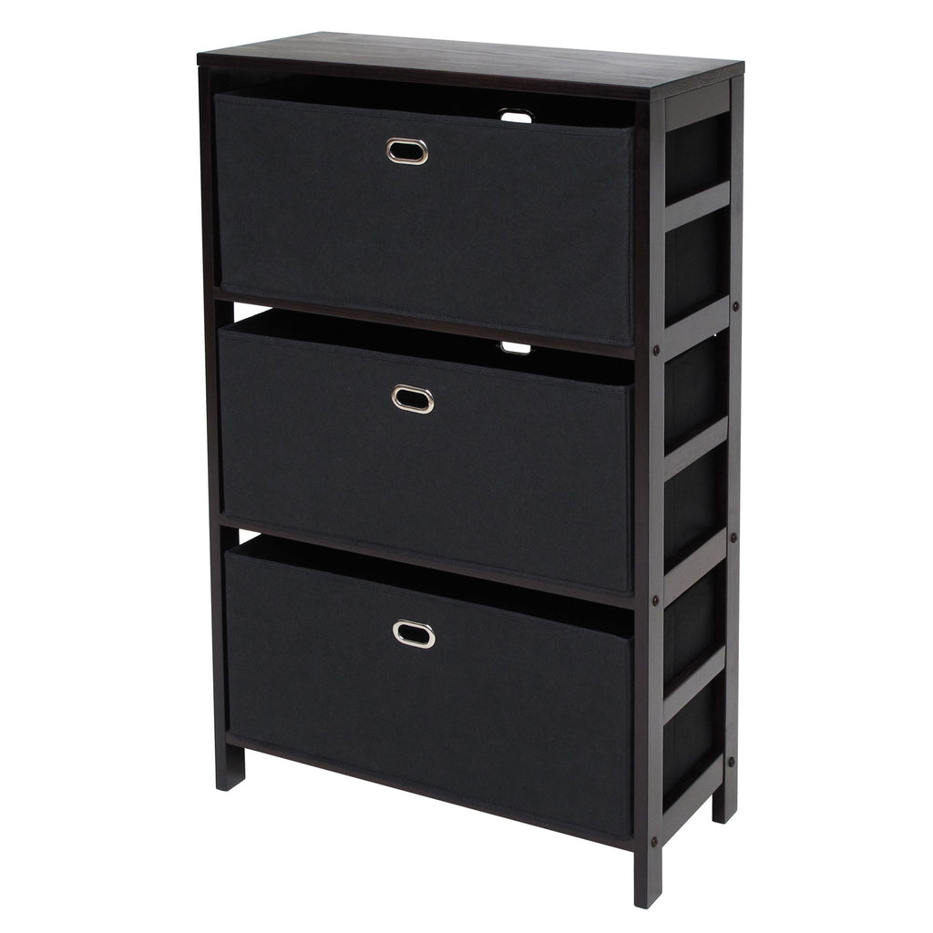 Torino 4-Pc Storage Shelf with 2 Foldable Fabric Baskets; Espresso and Black