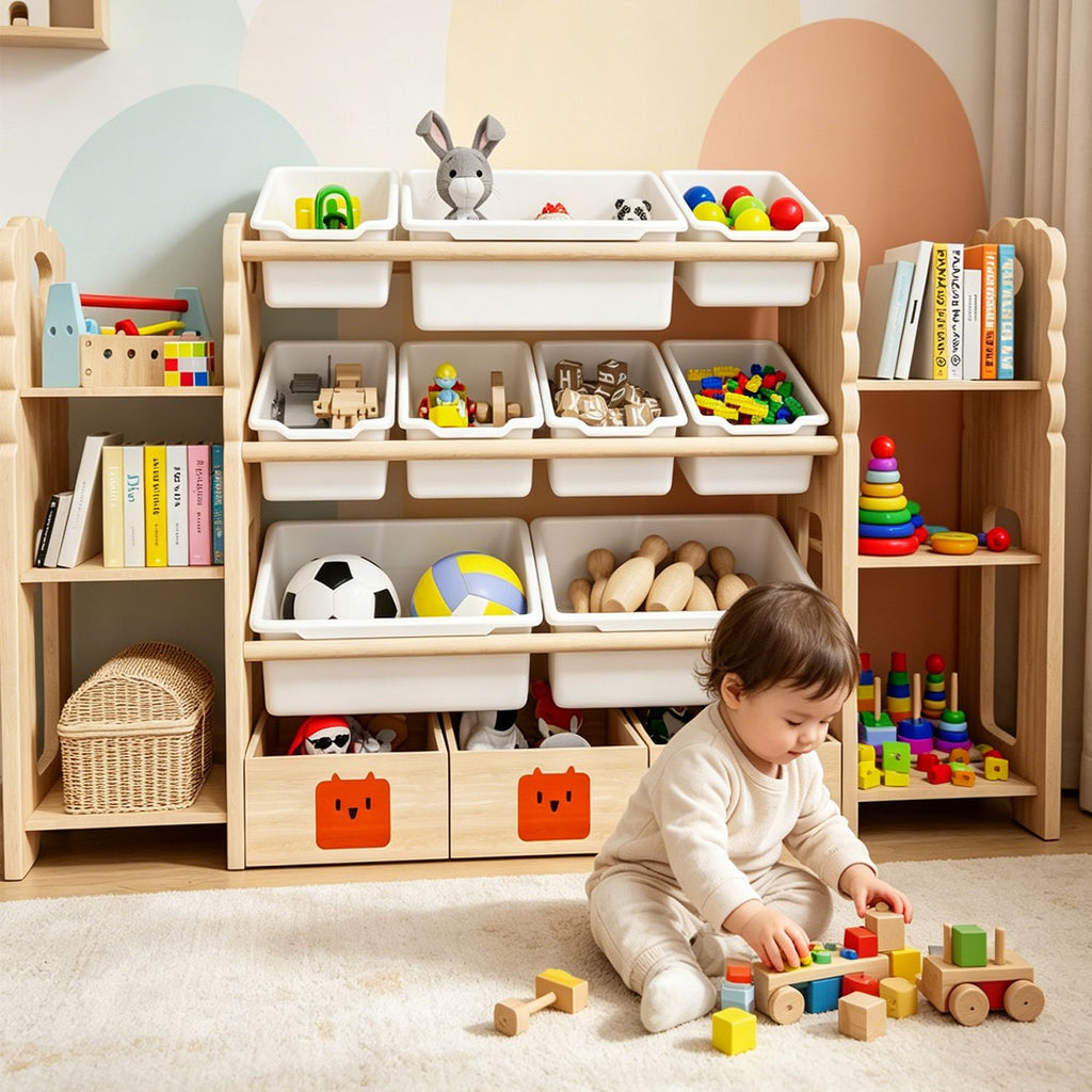 Toy Storage Organizer with 3 Drawers 6 Shelves and 9 Bins with Bookshelf