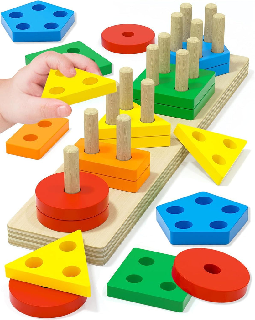 Toys for 1 2 3 Year Old Boy Girl, Toys for Ages 2-4 Toddlers Kids Baby, 1 2 Year Old Birthday Gifts, Wooden Learning Puzzles Shape Sorter Toy for Toddlers 1-3